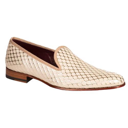 Mezlan "Hilbert" 6694 Bone Genuine Decorative Embossed Frosted Calfskin with Fabric Trim Loafer Shoes.